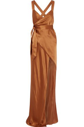 Michelle Mason Woman Split-front Silk-charmeuse Wrap Gown Copper | ModeSens